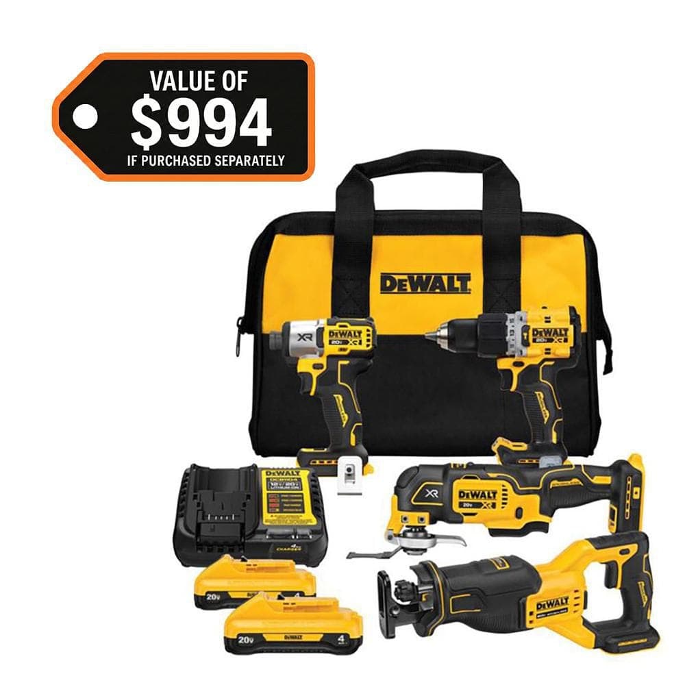 DEWALT 20V MAX Lithium-Ion Cordless 4-Tool Combo Kit with (2) 4.0 Ah Batteries and Charger (1)