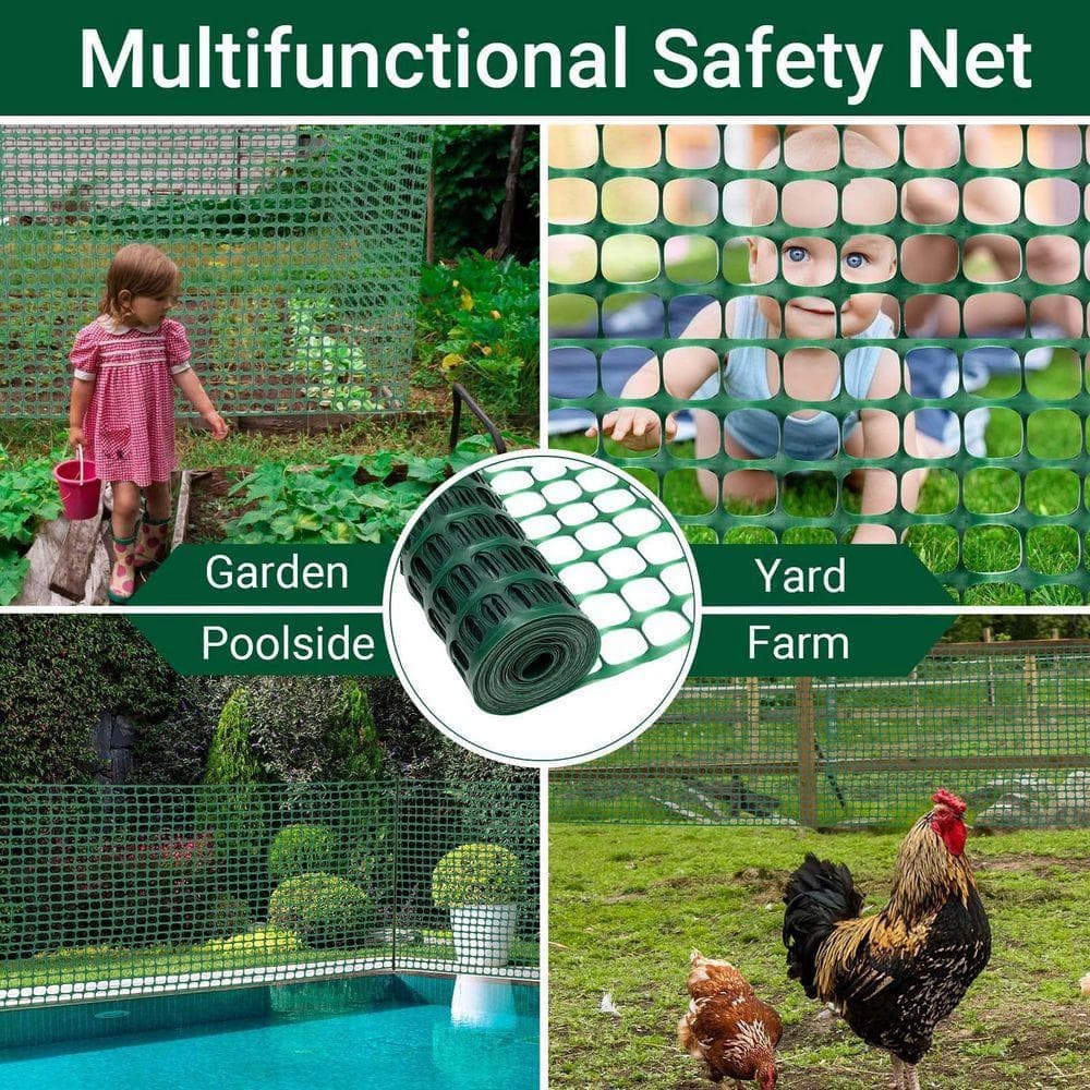 iminuo 4 ft. x 100 ft. Plastic Safety Fence, Mesh Fence Roll Barrier Netting for Construction and Event Fencing, Green (3)