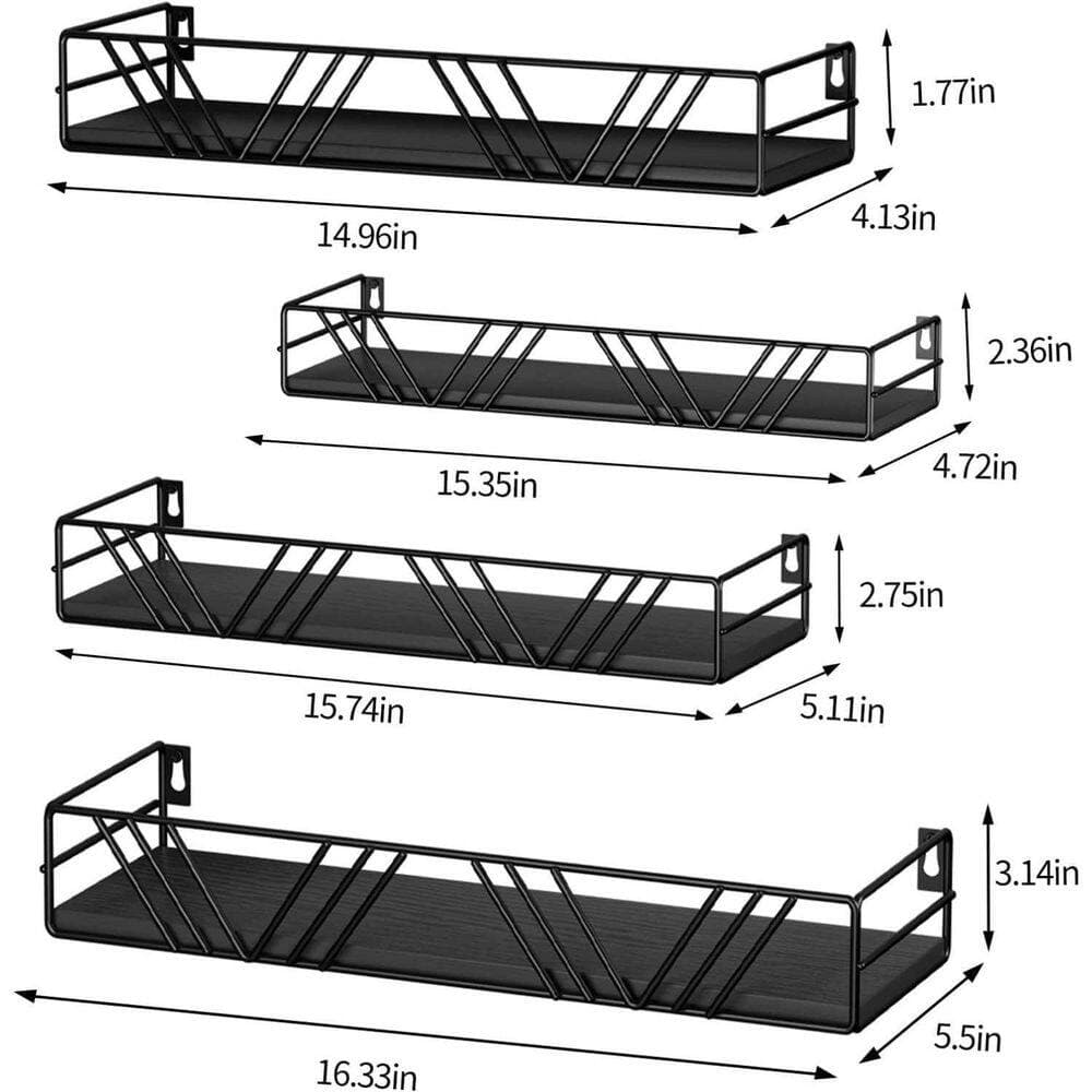 Wudkey Floating Shelf 16.33 in. W x 3.14 in. H x 5.5 in. D Solid Wood and Metal Rectangle Shelf in Black Set of 4 (2)