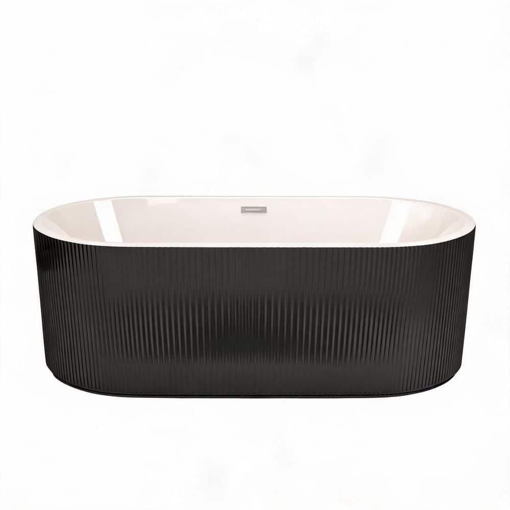 LIVACA 67 in. x 29.5 in. Acrylic Freestanding Soaking Bathtub with Center Drain in Glossy Black Durable Construction (1)