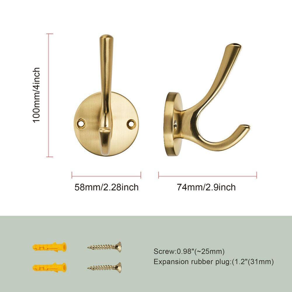KHKFY Brushed Nickel 3-Pack Round Wall-Mount Robe and Towel Hooks for Bathroom Wall, Heavy Duty 55 lbs. in Champagne (2)