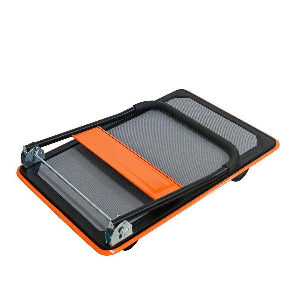 Huluwat Orange 660 lbs. D-Handle Foldable Platform Hand Truck with 2 360° Wheels and 2-Fixed Wheels (3)