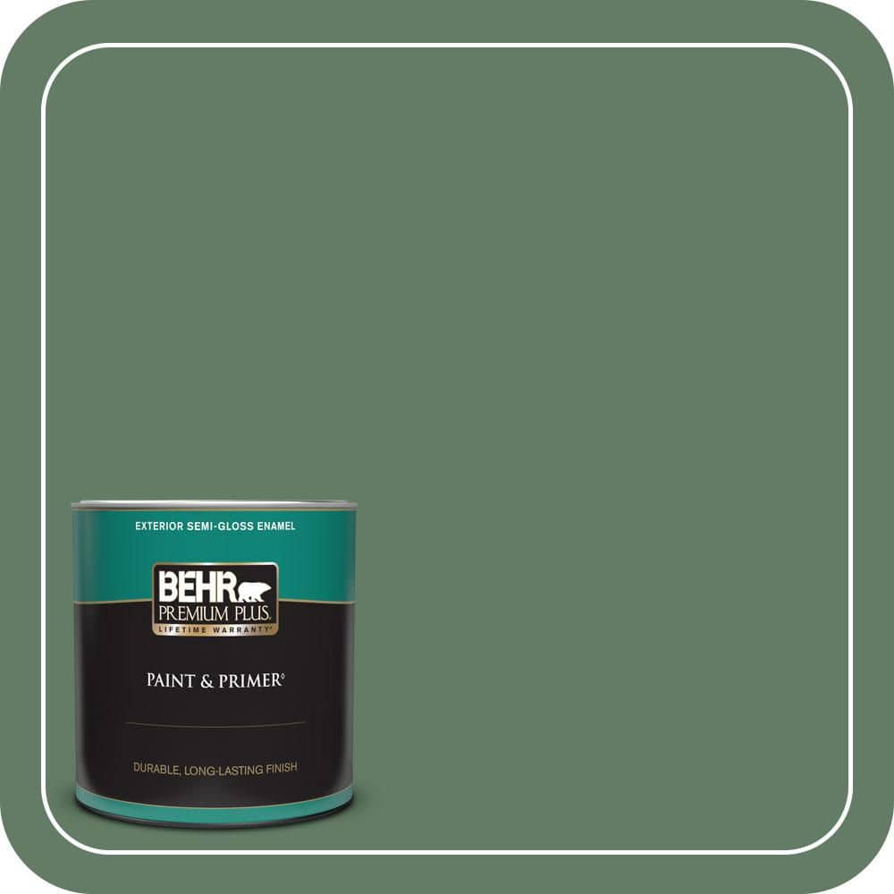 BEHR PREMIUM PLUS 1 qt. #S410-6 Greener Pastures Semi-Gloss Enamel Exterior Paint & Primer