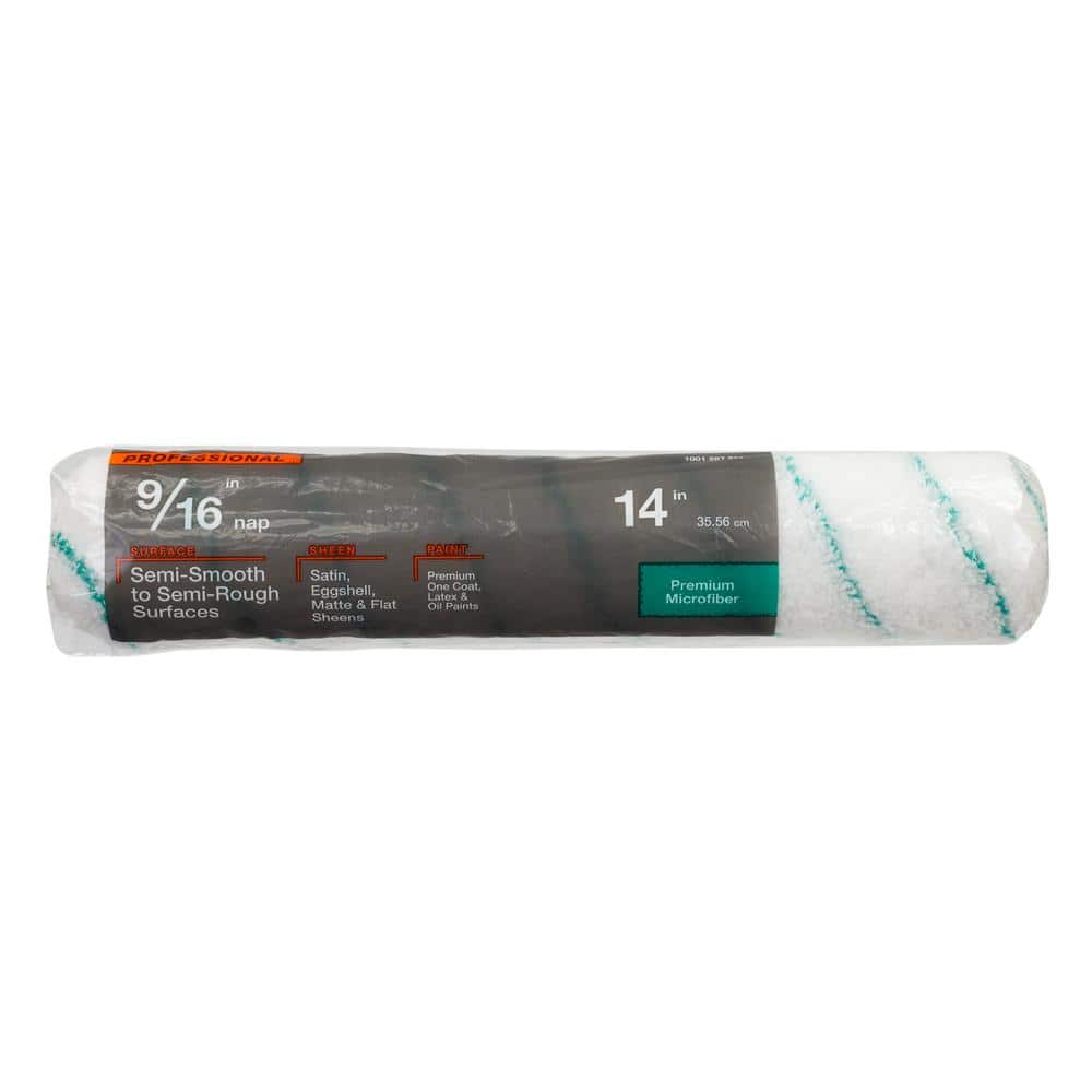 PRIVATE BRAND UNBRANDED Premium 14 in. x 9/16 in. Green Stripe Microfiber Paint Roller Cover