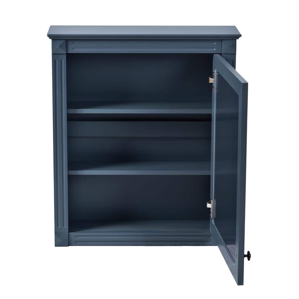 cadeninc 24.01 in. W x 7.13 in. D x 27.76 in. H  Wall Mounted Bathroom Storage Cabinet in Blue with Mirror and Adjustable Shelf
