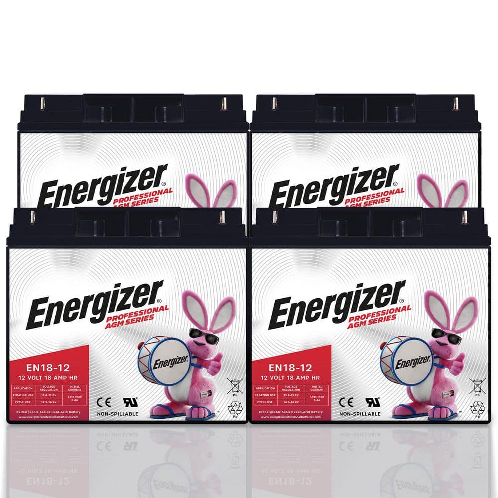 Energizer 12V 18Ah Long Lasting SLA AGM Rechargeable Battery Use In Wheelchairs, Electric Scooters, Backup Power-4 Pack