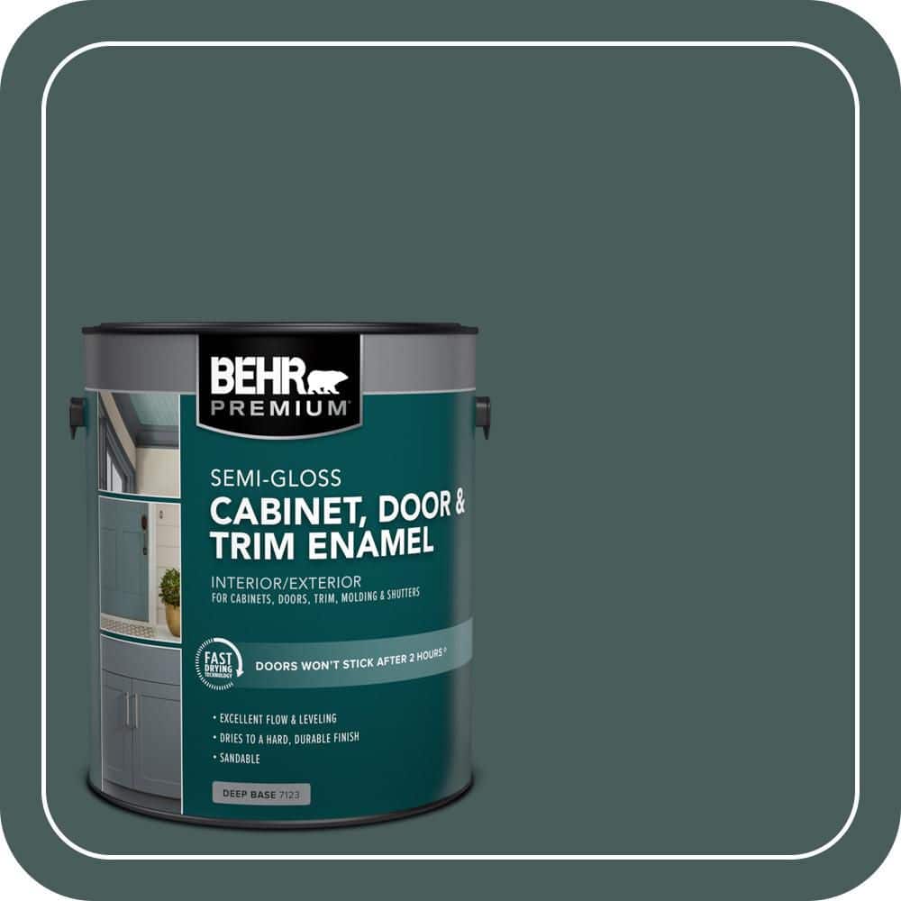 BEHR PREMIUM 1 gal. #N430-7 Silken Pine Semi-Gloss Enamel Interior/Exterior Cabinet, Door & Trim Paint
