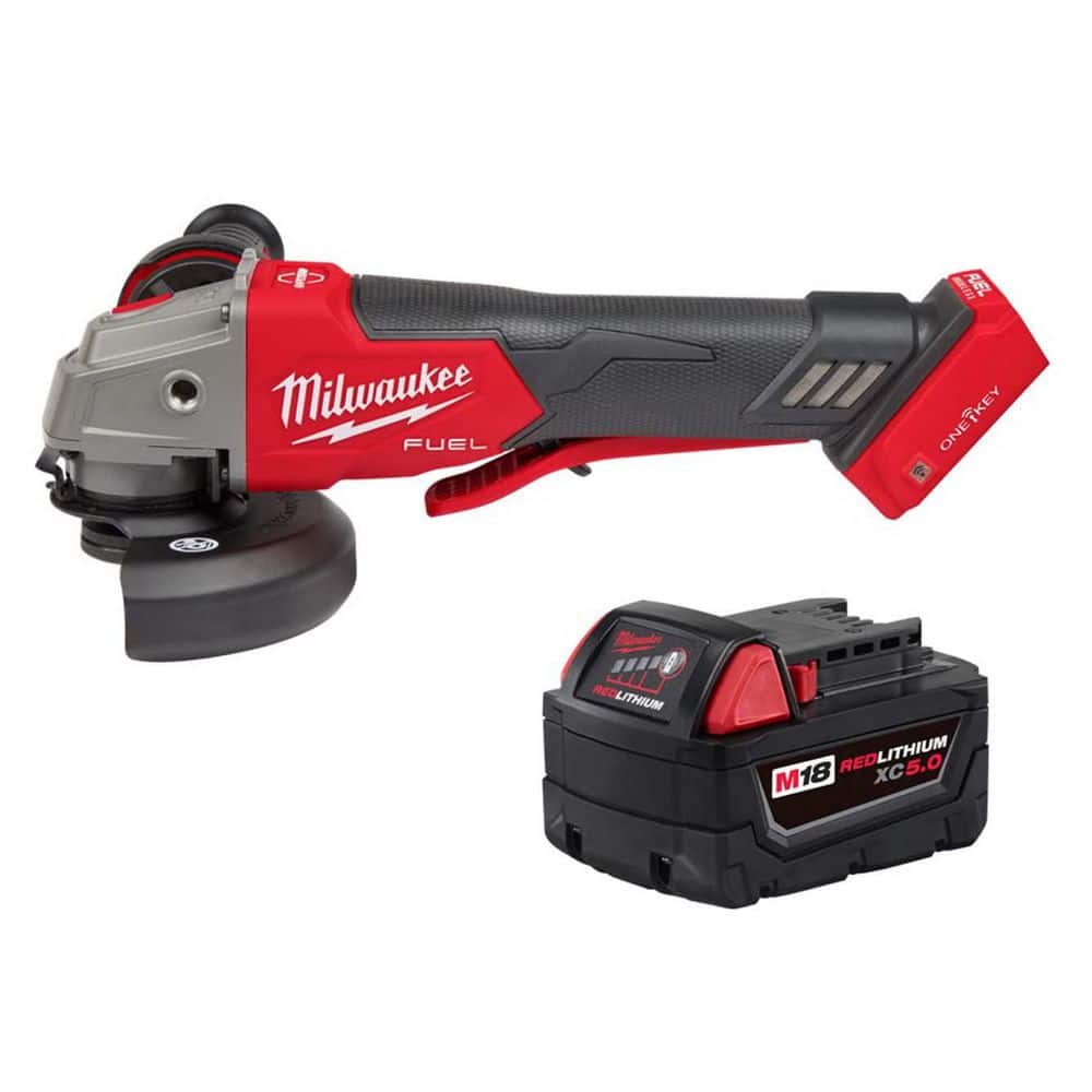 Milwaukee M18 FUEL 18V Lith-Ion Brushless Cordless 4-1/2 in. /5 in. Braking Grinder w/ Switch & 0 Ah Battery
