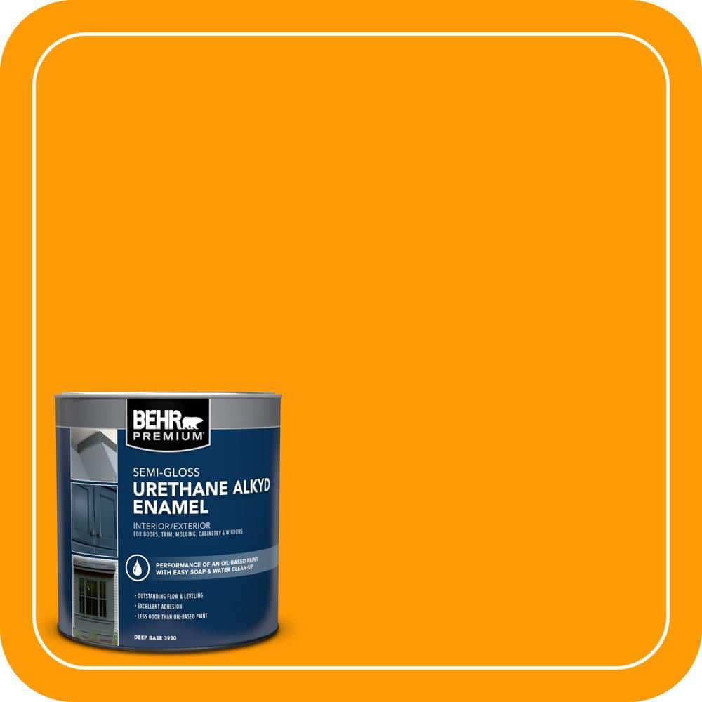 BEHR PREMIUM 1 qt. #S-G-320 Atomic Tangerine Semi-Gloss Enamel Urethane Alkyd Interior/Exterior Paint (1)