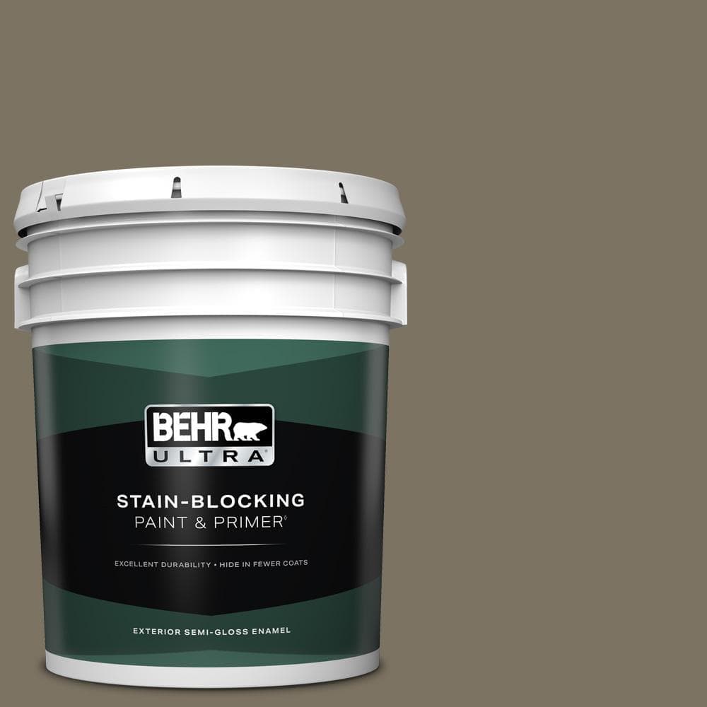 BEHR ULTRA 5 Gal. #N320-6A Ash Brown Semi-Gloss Enamel Exterior Paint and Primer