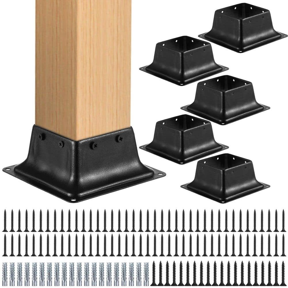 Afoxsos 4x4 Post Base 3.6x3.6 Heavy Duty Steel Deck Post Bracket with Anti-Rust Iron Alloy for Wood Post Anchor 5 Pack (1)