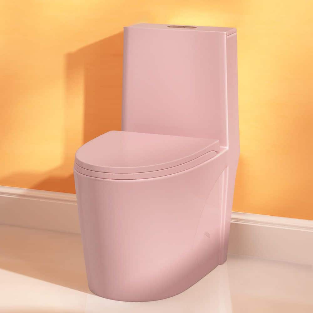 Bezeit 12 in. 1-Piece 1.1/1.6 GPF Dual Flush Elongated Toilet in Pink, Seat Included-ADA Comfort Height (1)