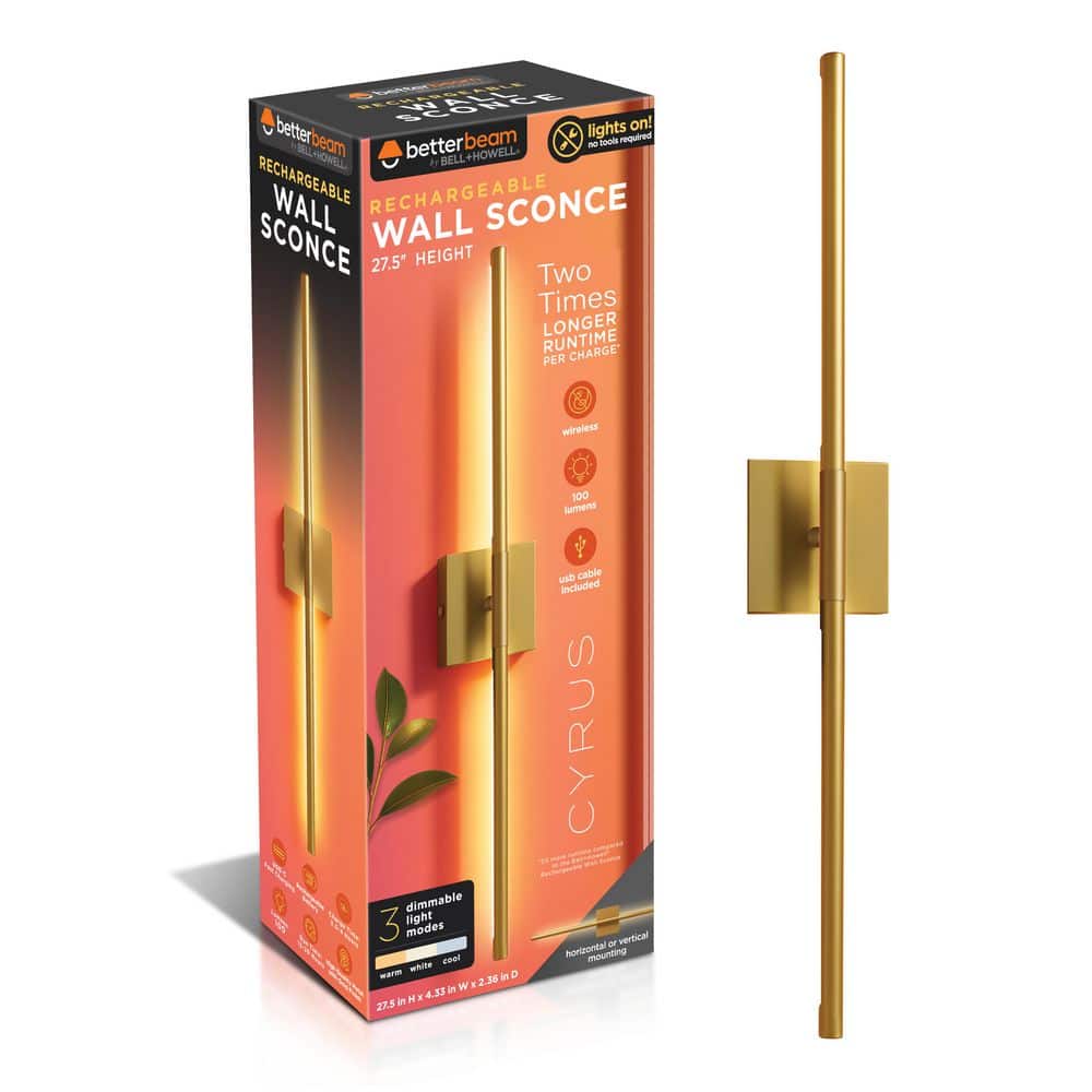 BETTERBEAM Cyrus 27.5 in. Gold LED Rechargeable Wall Sconce (3)