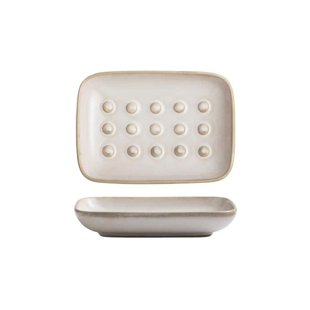 Wudkey Ceramic Soap Holder Shower Soap Dish for Bar Soap Sponge, Soap Saver Tray for Bathroom in Beige (1)