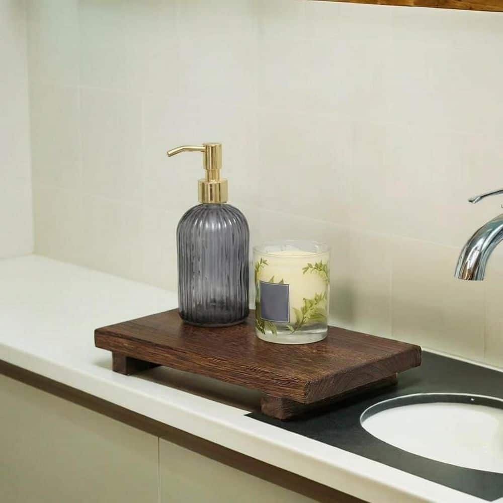 Unbranded Paulownia Wood Riser Soap Tray Countertop Bathroom Counter Organizer Pedestal Stand for Sink Display (3)