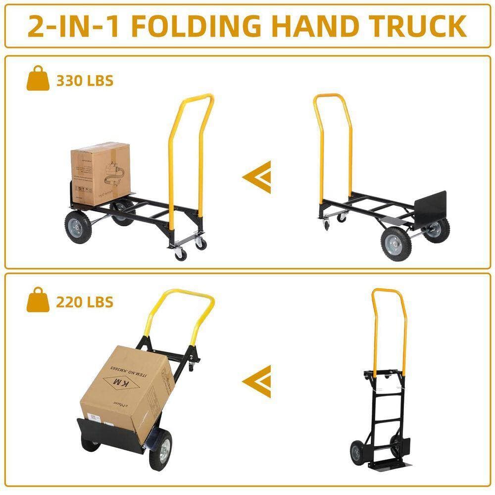 Huluwat Black 330 lbs. Capacity 4 Wheels Hand Truck for Warehouse, Garden and Grocery (3)