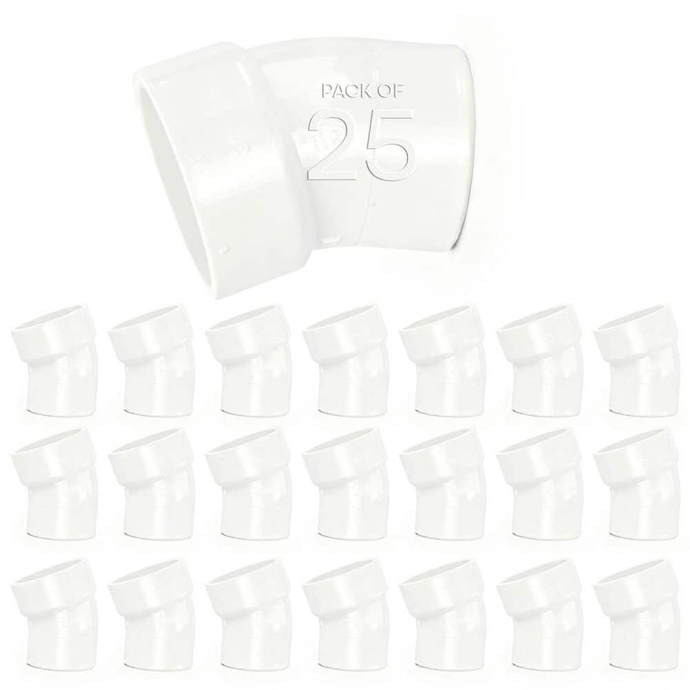 PLUMBFLEX 2 in. White Rigid PVC DWV 1/16 Bend 22.5° Street Elbow,Hub x Spigot Plumbing Fitting for Drain Waste&Vent System (25 Pk) (1)