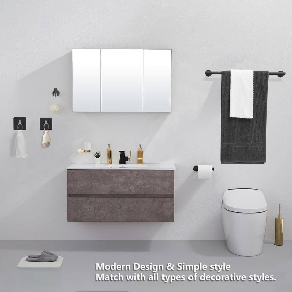 ehablix Bathroom Hardware 5-Piece Bath Hardware Set with Towel Bar, Robe Hook, Toilet Paper Holder in Matte Black (3)