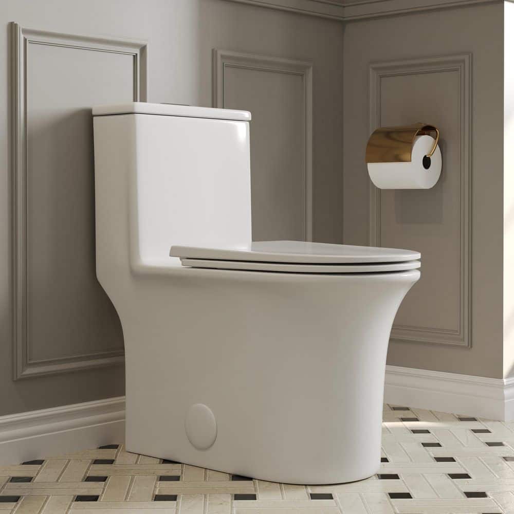DEERVALLEY 1-Piece 1.1/1.6 GPF 360° Dual Flush Elongated Toilet Comfortable Height in White 12 in. Rough-In, Seat Included (1)