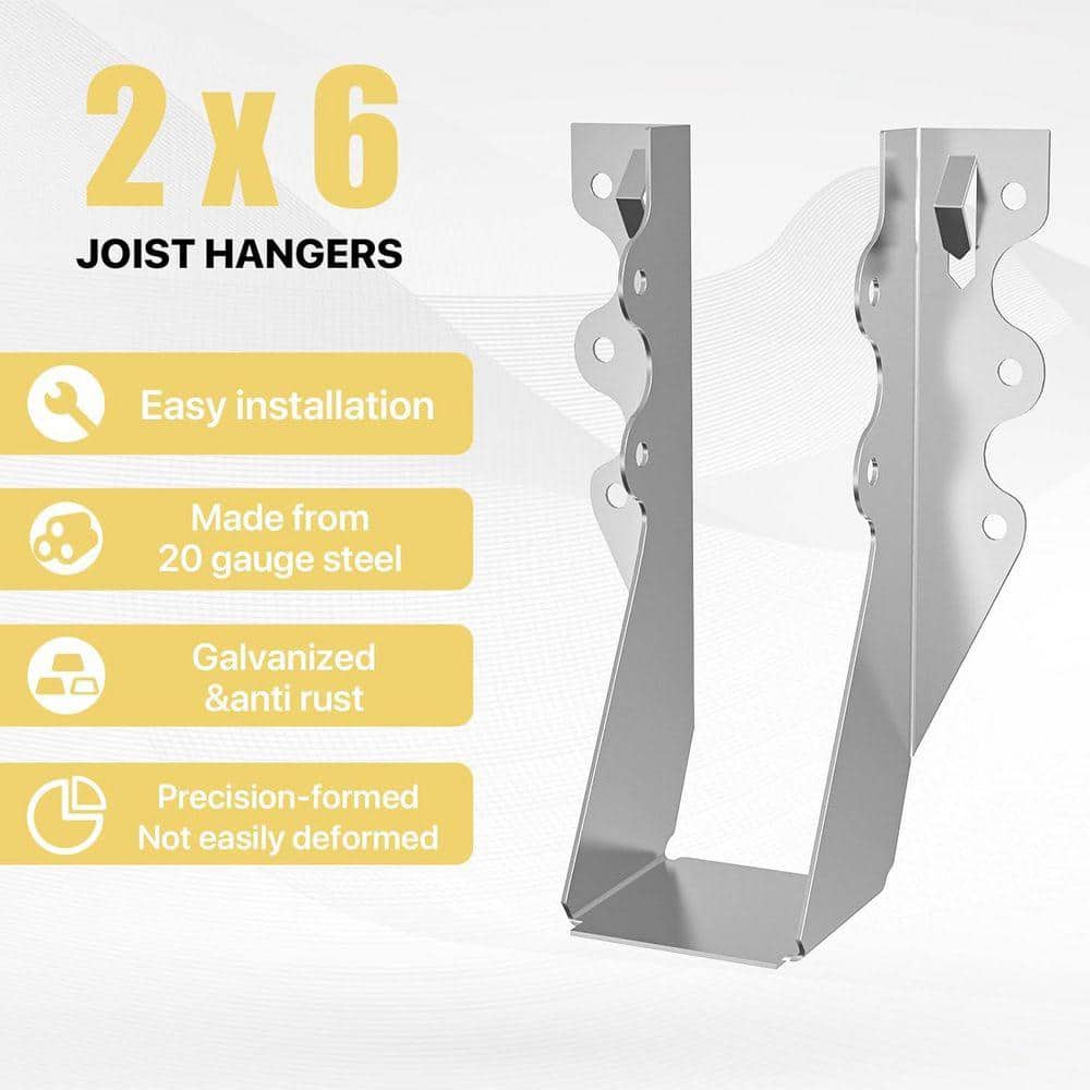 KIWDZFU 2 x 6 Steel 20-Gauge Joist Hangers, Double Shear Face Mount Hurricane Ties Brackets for Floor Deck and Ceiling, 25-Pack (3)