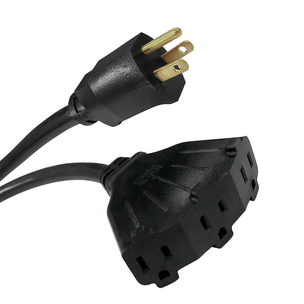 HDX 2 ft. 14/3 Medium Duty Indoor/Outdoor Adaptor Cord with Multiple Outlet Triple Tap End, Black (4)