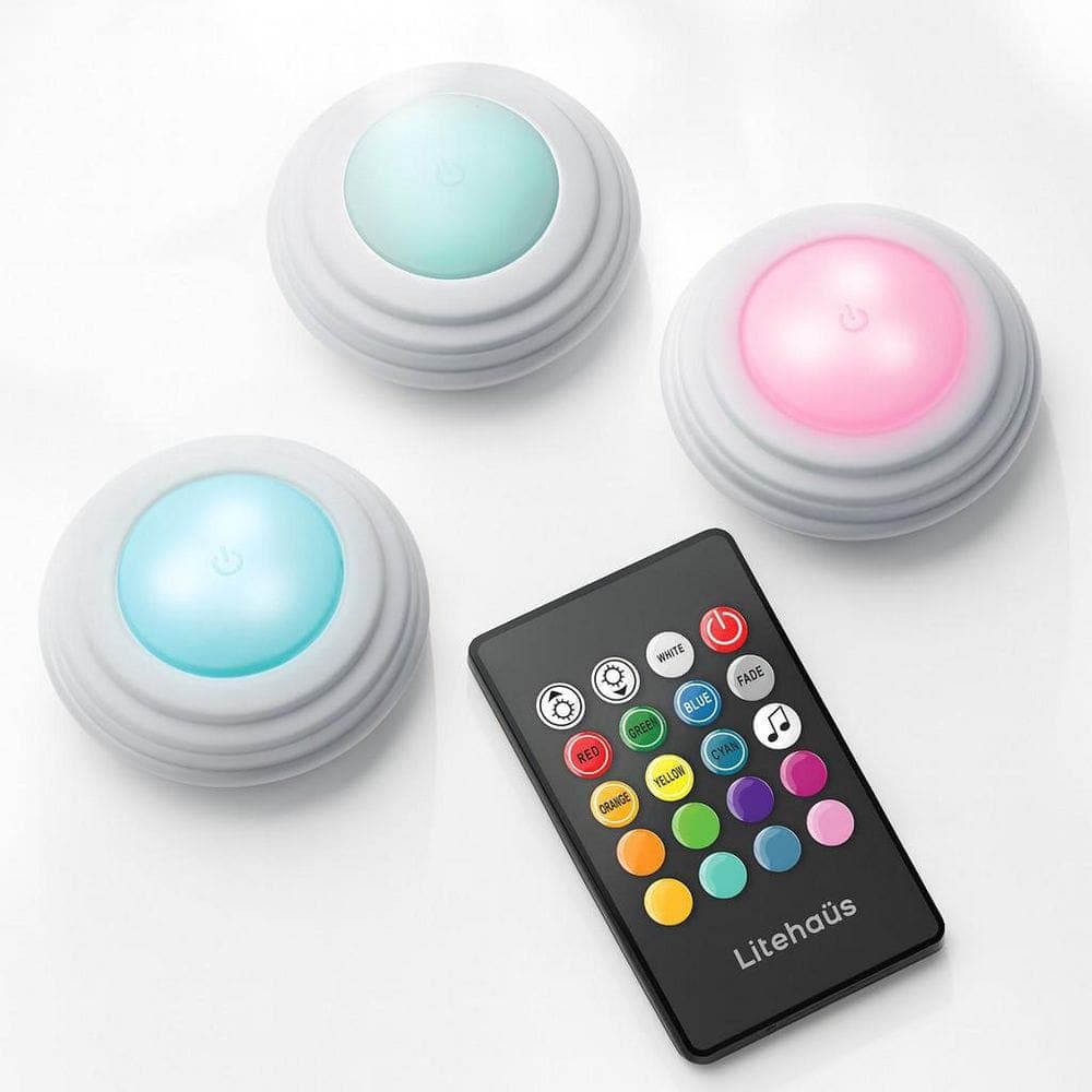 Unbranded Battery Operated LED RGB Puck Lights 3-Pack (2)