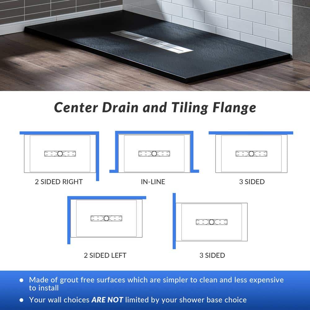 WOODBRIDGE 59 in. L 31.5 in. W Alcove Shower Pan Base with Drain in, Low Profile, Wheel Chair Access (3)