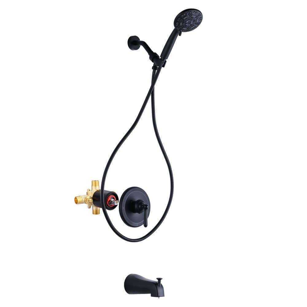 ALEASHA 2 in 1 Single Handle 7-Spray Shower Faucet 1.8 GPM with Pressure Balance in Matte Black (Valve Included) (1)