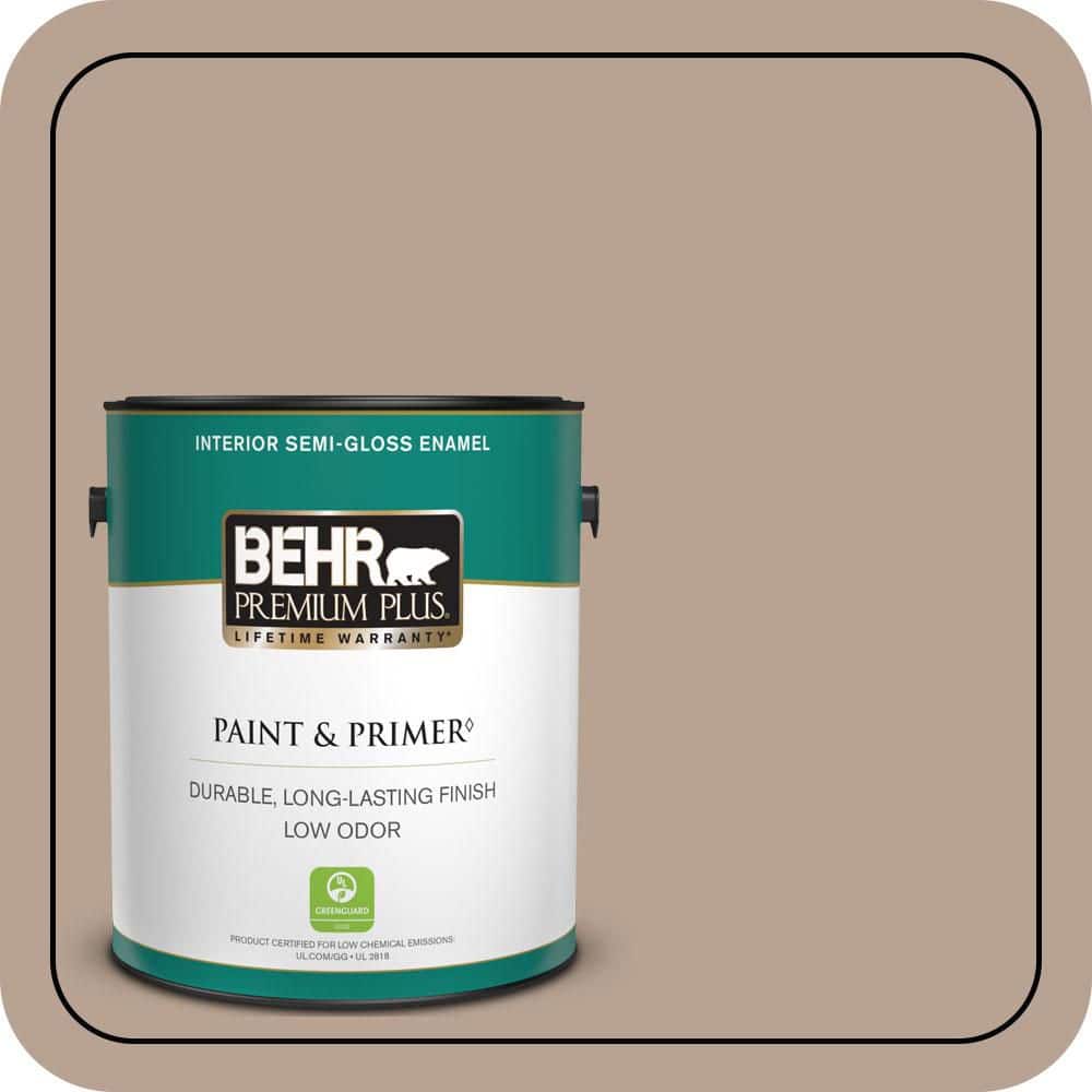 BEHR PREMIUM PLUS 1 gal. #N190-4 Rugged Tan Semi-Gloss Enamel Low Odor Interior Paint & Primer