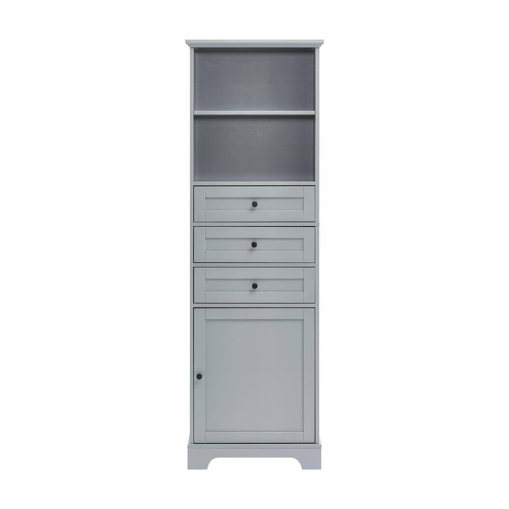 Zeus & Ruta 22 in. W x 10.03 in. D x 68.3 in. H Gray Linen Cabinet with 3 Drawers and Adjustable Shelves (3)