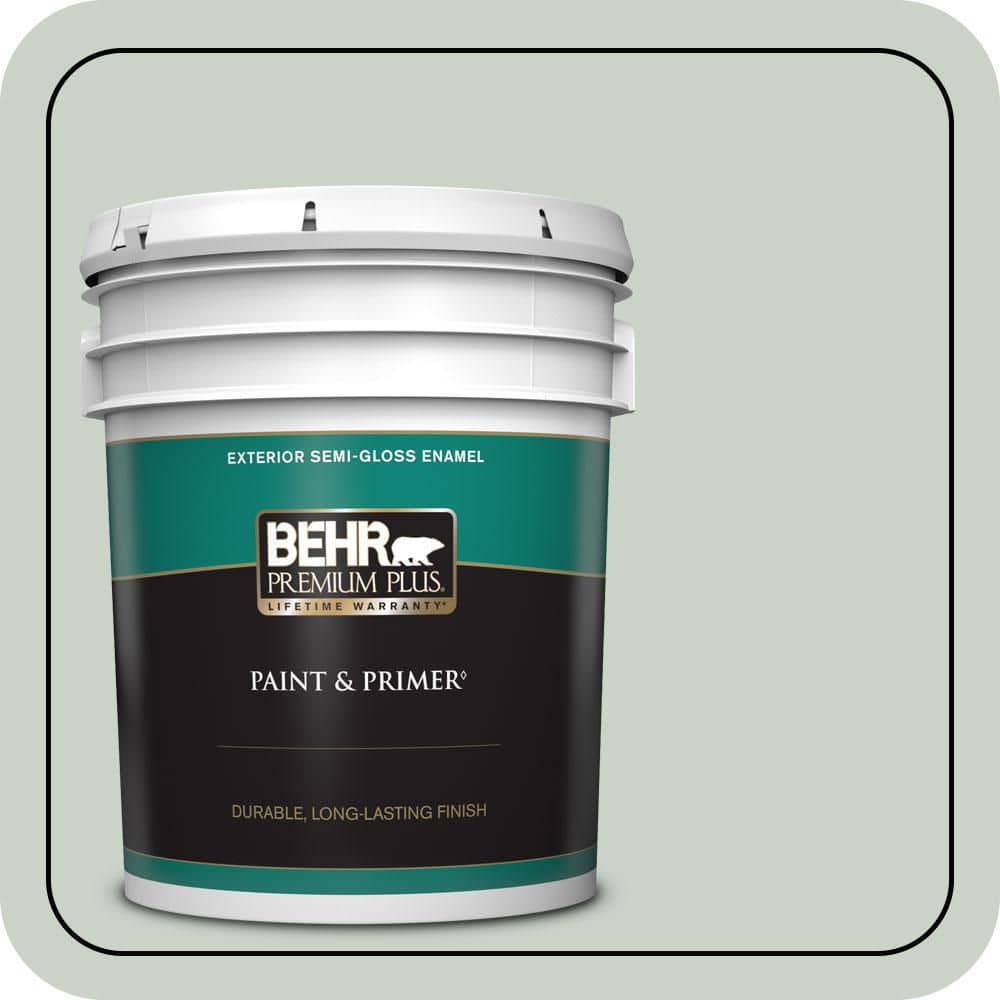 BEHR PREMIUM PLUS 5 gal. #MQ3-48 Shy Green Semi-Gloss Enamel Exterior Paint & Primer