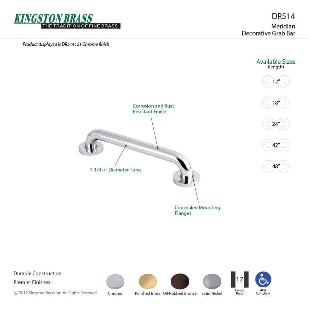 Kingston Brass Meridian 44.81 in. x 3.0 in. Grab Bar in Polished Brass (2)