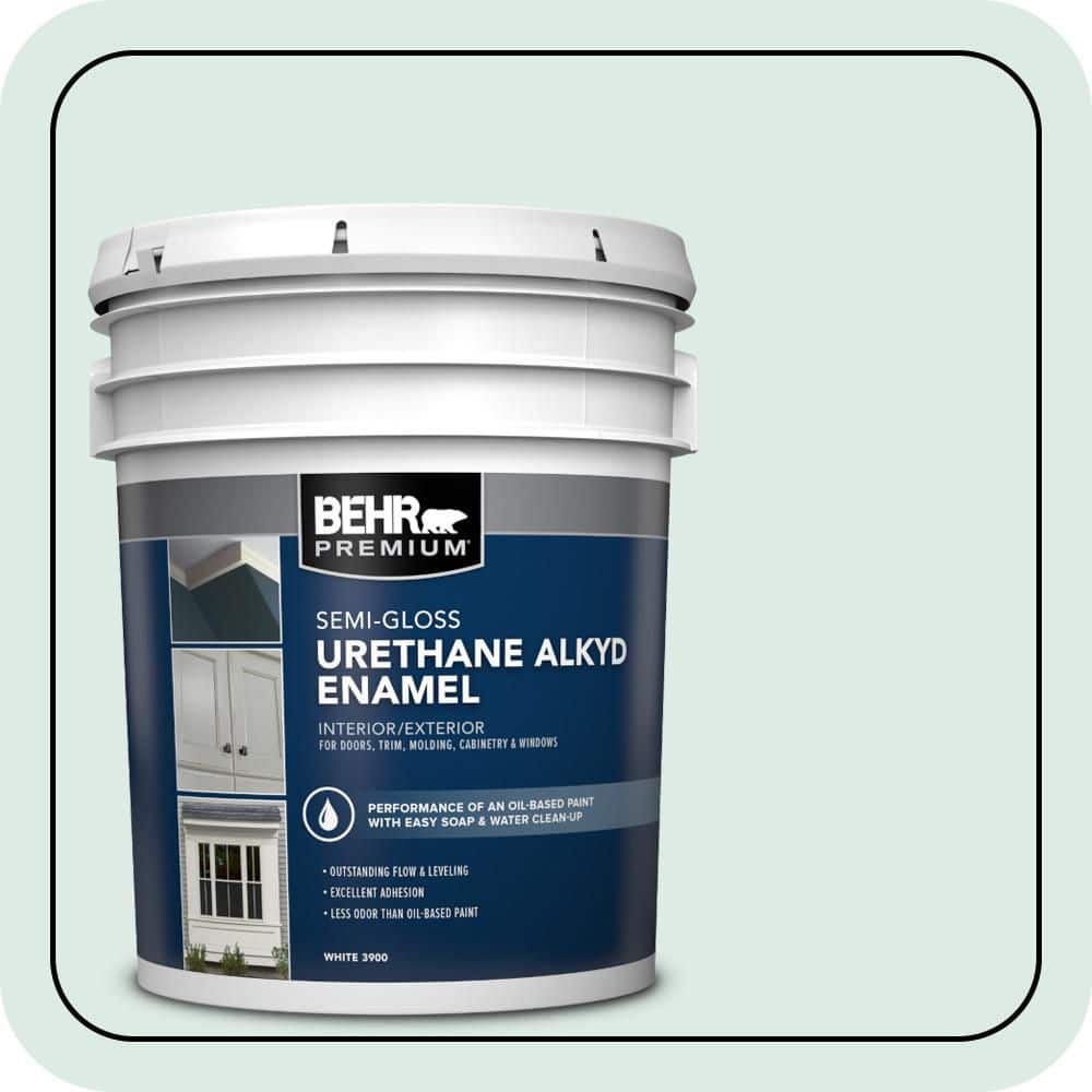 BEHR PREMIUM 5 gal. #M430-1 Snowbound Urethane Alkyd Semi-Gloss Enamel Interior/Exterior Paint