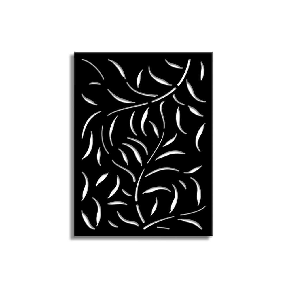 OUTDECO Leafspray 3 ft. x 4 ft. Decorative Privacy Panel in Black Powder-Coated Steel with Screws (1)