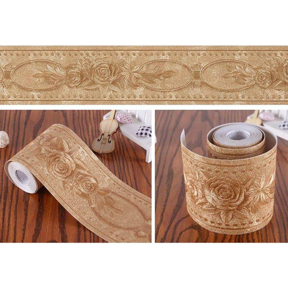 NVNOO 4 in. x 16.4 ft. 3D PVC Self-adhesive Decorative Waterproof Wallpaper Drywall for Bathroom Kitchen, Gold (1-Pack) (2)