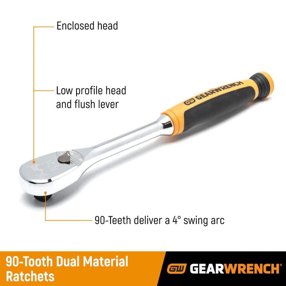 GEARWRENCH 1/4 in., 3/8 in. and 1/2 in. Drive 90-Tooth Dual Material Fixed and Flex-Head Ratchet Set (7-Piece) (3)