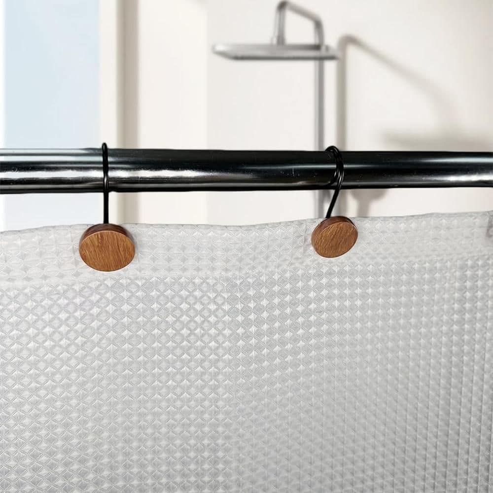 KHKFY Silver Modern Round Wood-Look Resin Shower Curtain Hooks, Rust-Resistant Gliding Rings for Bathroom Curtain (3)