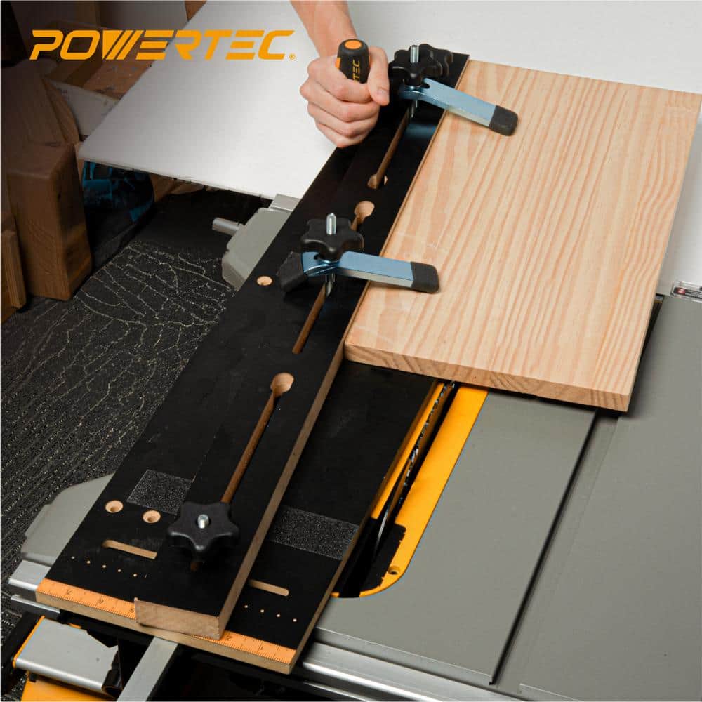 ‎POWERTEC Taper/Straight Line Jig for Table Saws with 3/4 in. Wide by 3/8 in. Deep Miter Slot (2)