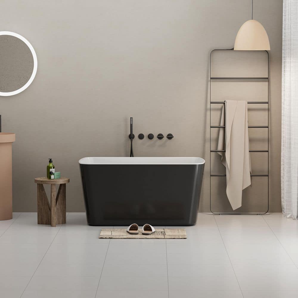 Fieeay 49 in. x 28 in. Soaking Tub Acrylic Freestanding Soaking Bathtub Square-Shape Japanese Gloss Black (2)