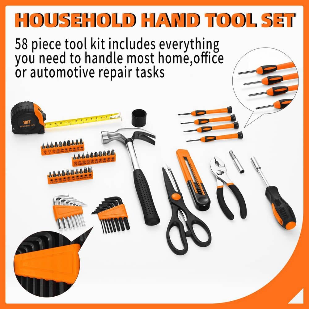 Laybus 58-Piece Tool Kit Basic Home Repair Tool Set, Small Tool Kit with Plastic Toolbox Mini Tool Kit, Household Hand Tool Kit (2)