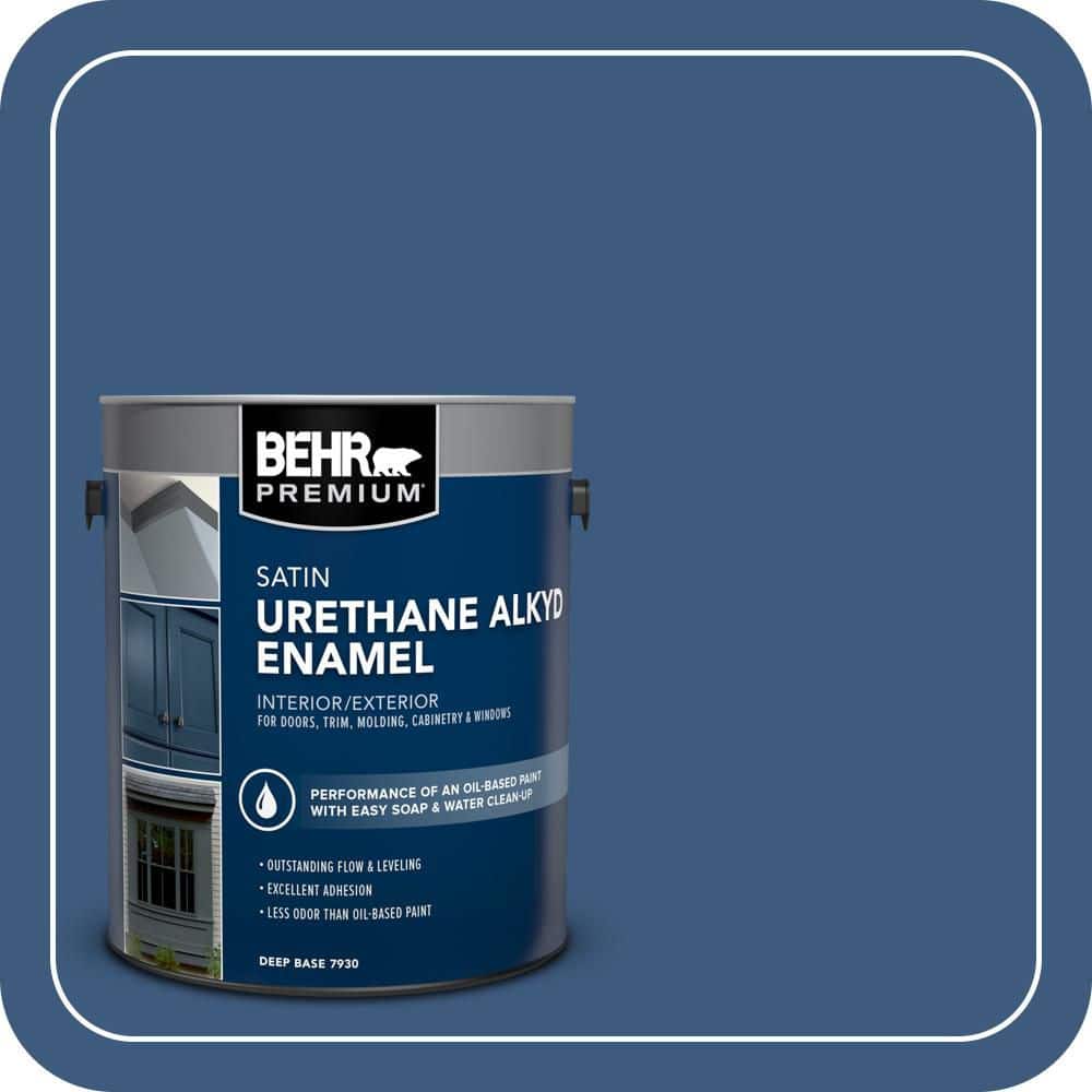 BEHR PREMIUM 1 gal. #M520-7 Admiral Blue Urethane Alkyd Satin Enamel Interior/Exterior Paint (1)