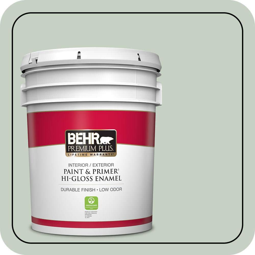 BEHR PREMIUM PLUS 5 gal. #N400-2 Frosted Sage Hi-Gloss Enamel Interior/Exterior Paint & Primer