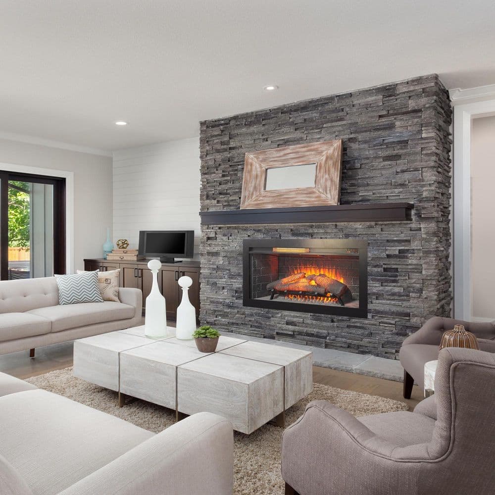 Mondawe 36 in. Vent Free Electric Fireplace Insert, Ultra Thin with Log Set, Adjustable Flame and Remote (2)