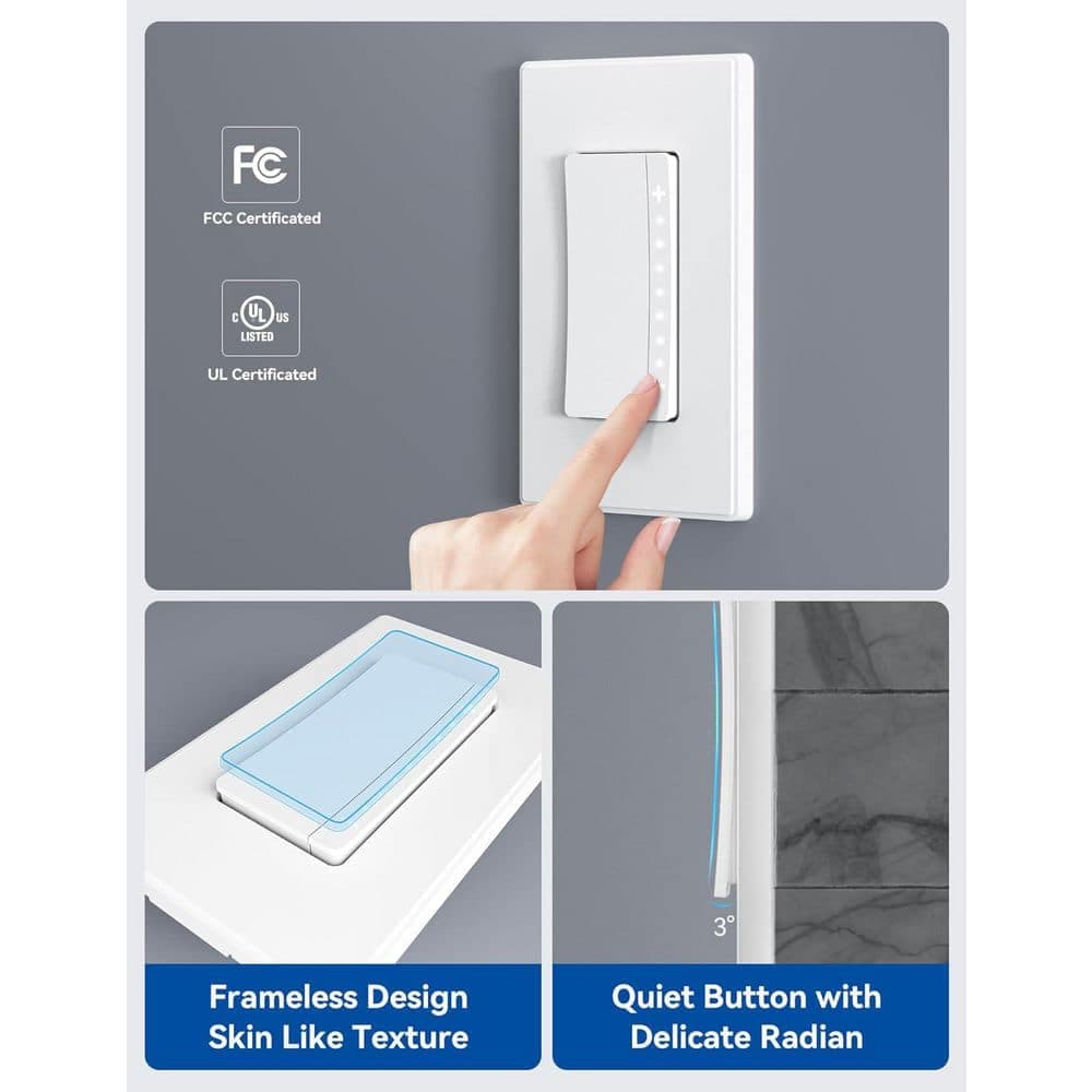 ELEGRP Smart Dimmer Light Switch Single Pole 2.4GHz Wi-Fi Dimmer Switch Compatible w/Alexa and Google Assistant White, 2-Pieces (3)