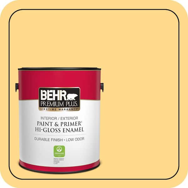 BEHR PREMIUM PLUS 1 gal. #P260-4 Banana Mania Hi-Gloss Enamel Interior/Exterior Paint & Primer (2)