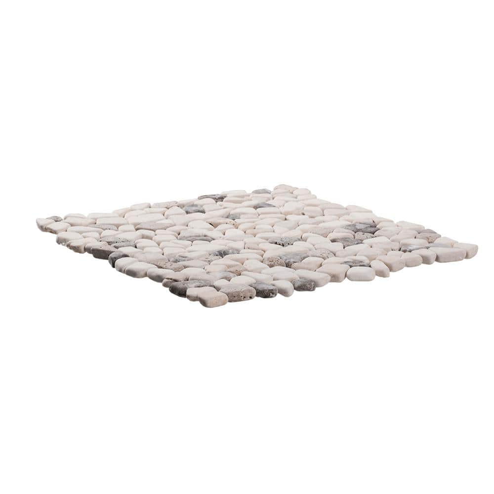 Jeffrey Court River Rock Medley 11.5 in. x 11.5 in. Cream Travertine/ Cream and Brown Marble Wall and Floor Mosaic Tile (4)