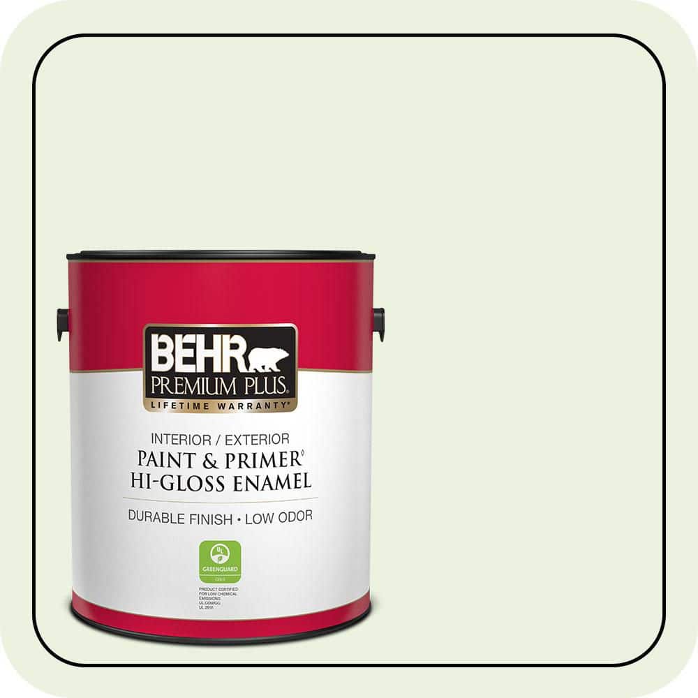 BEHR PREMIUM PLUS 1 gal. #P380-1 Magic Mint Hi-Gloss Enamel Interior/Exterior Paint & Primer