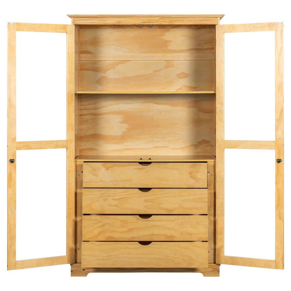 COWLOWN 44.7 in. W 20 in. D 75 in. H Brown Linen Cabinet Kitchen Pantry with Glass Doors and 4 Built-in Drawers (2)