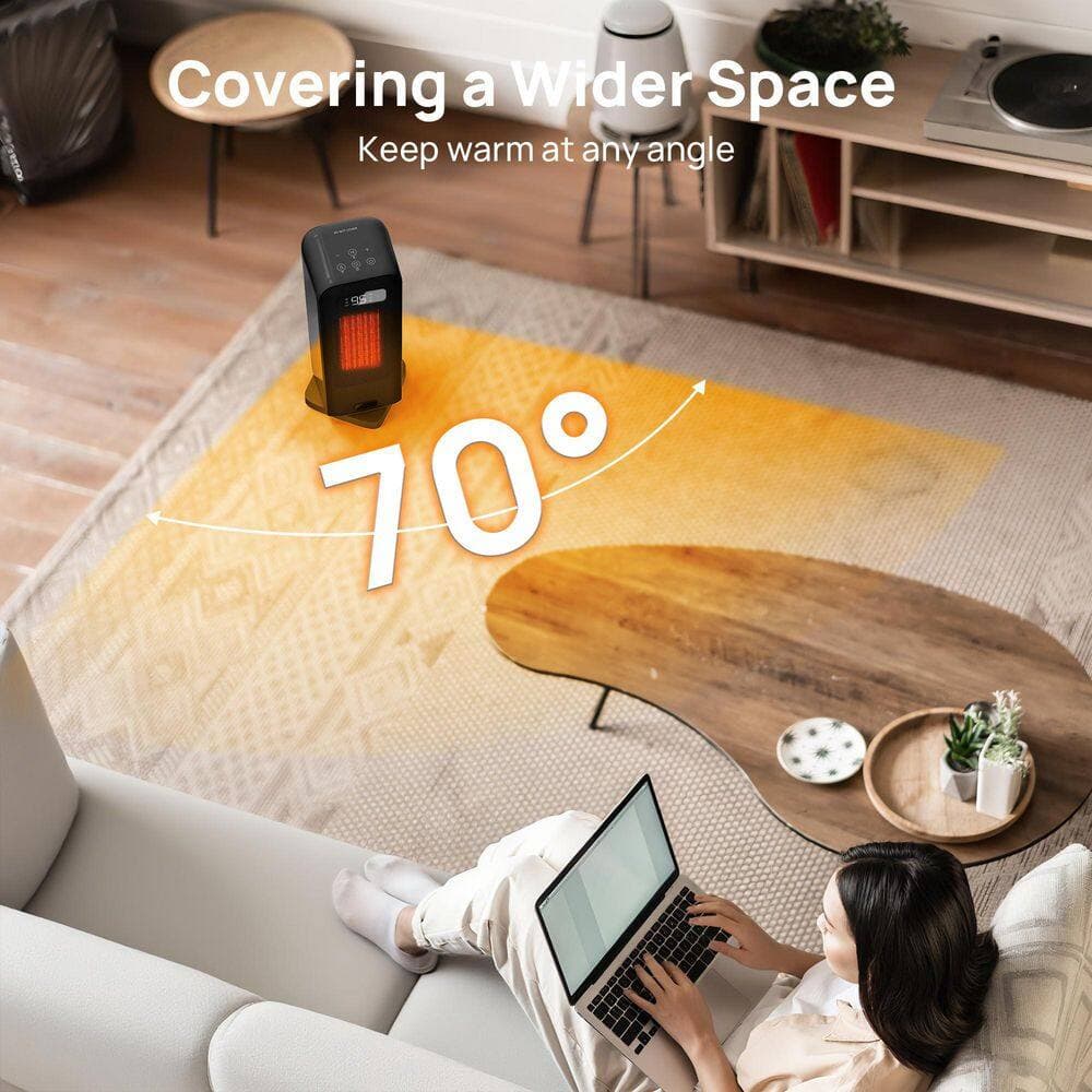 Unbranded 1500-Watt 12 in. Black Indoor Electric Ceramic Space Heater w/ Smart WiFi Voice Control 12H Timer 4-Modes for OfficeHome (3)