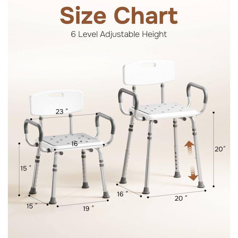 Lynzavix 22.7 in. W Freestanding Shower Seat with Arms & Back, Height Adjustable, Non-Slip Feet, 400 lb. Capacity, Aluminum Gray (2)